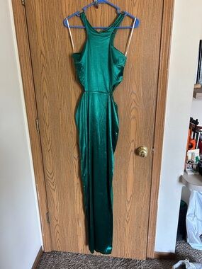 Lulu's Emerald Green Satin Maxi Dress